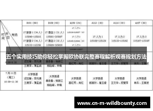 五个实用技巧助你轻松掌握欧协联完整赛程解析观赛规划方法
