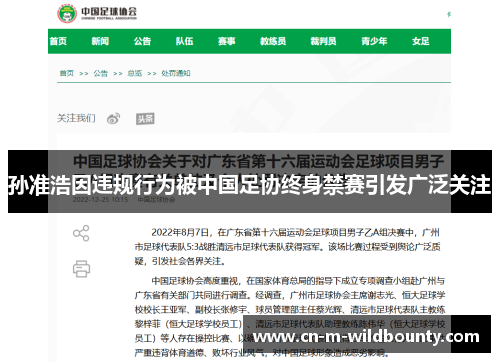 孙准浩因违规行为被中国足协终身禁赛引发广泛关注